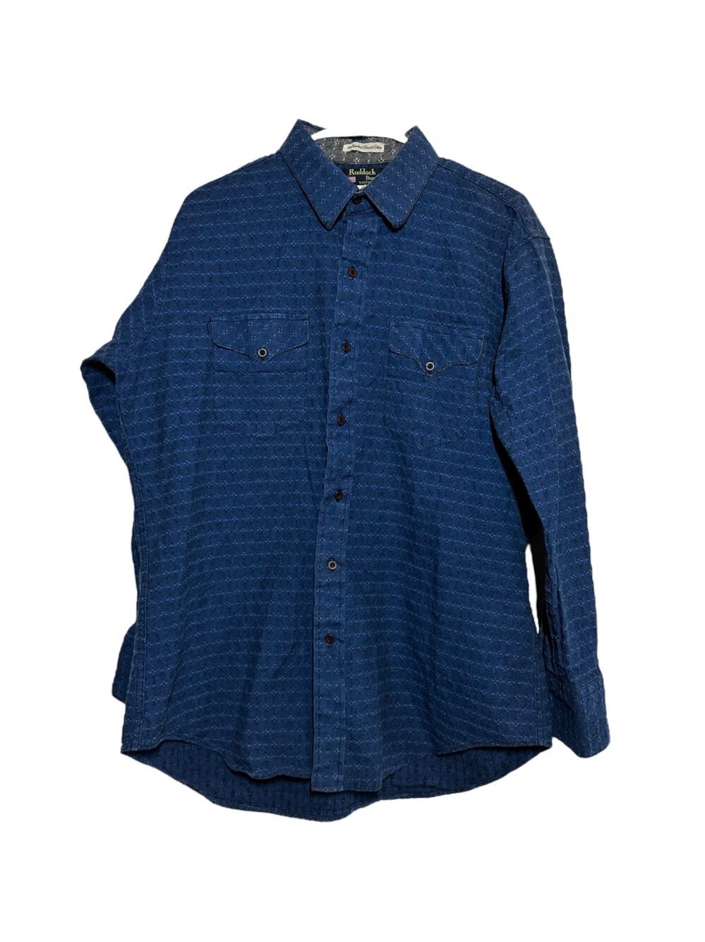 VTG Ruddock Bros Button Down Shirt 100% Cotton Collared Striped Navy XL